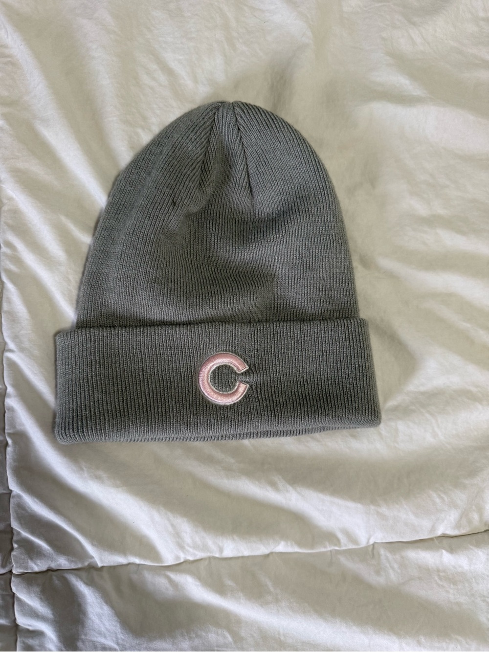 Adult Gray Chicago cubs Knit Beanie Hat with Pink 'C' Accent